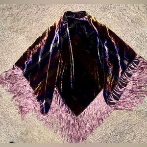 Velvet Poncho With Fringe Hem & Geometric Multicolor Design. One Size. EUC.